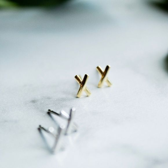 925 silver studs gold plated minimalist - Picture 4 of 5